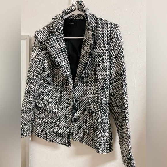 j impart Jackets & Blazers - Black & White Tweed Frayed-Edge Blazer Jacket -